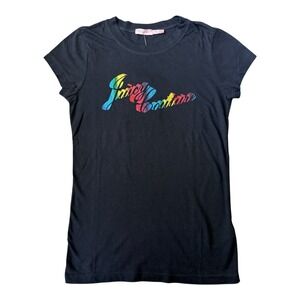 Juicy Couture RARE Women's Y2K Rainbow Foil Logo Baby Tee Black Small P PRIDE